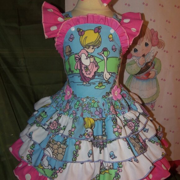 Precious Moment New Vintage Fabric 1990 Dress and Bow Size 4t kids - Picture 1 of 6